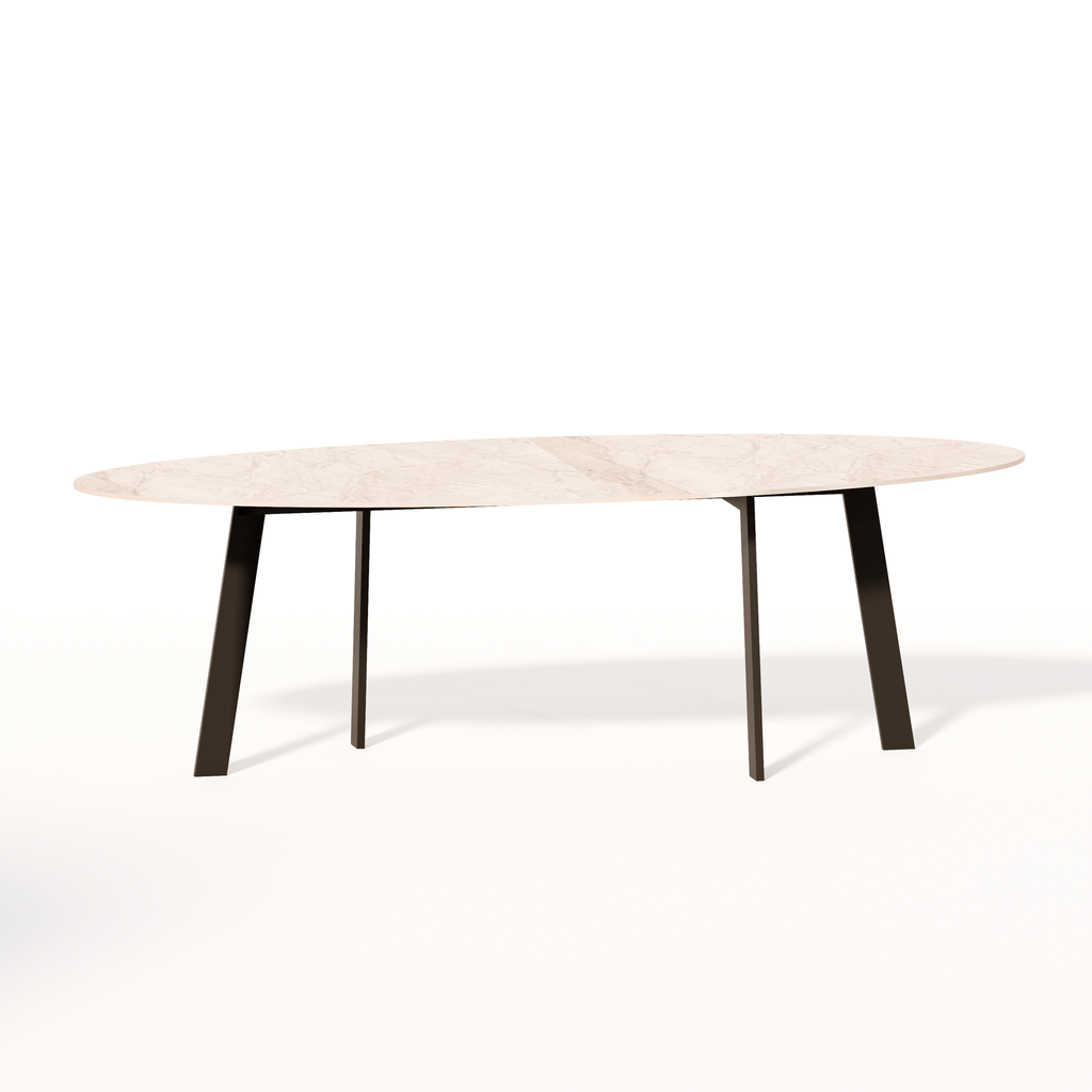 AVORIO CERAMIC - TBL 839 (AB (METAL FRAME ANODIC BROWN), OVAL - 1800 x 900, CERAMIC CALACATTA ROSSO)