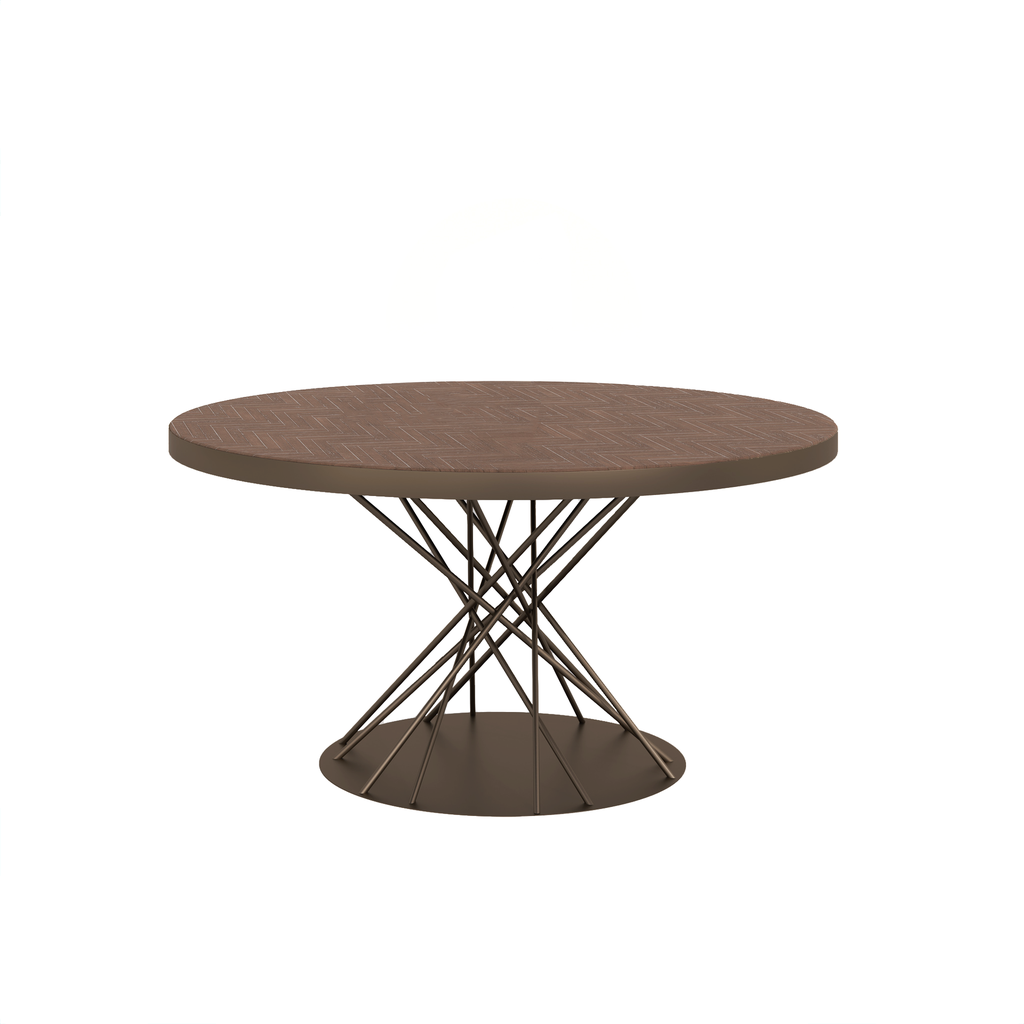 [TBL 825 A SE STR AB 30 V OAK 20] SPIKES - WOOD (AB (METAL FRAME ANODIC BROWN), WOOD VENEER OAK NATURAL 20mm, Ø1200, SWISS EDGE, STRAIGHT)